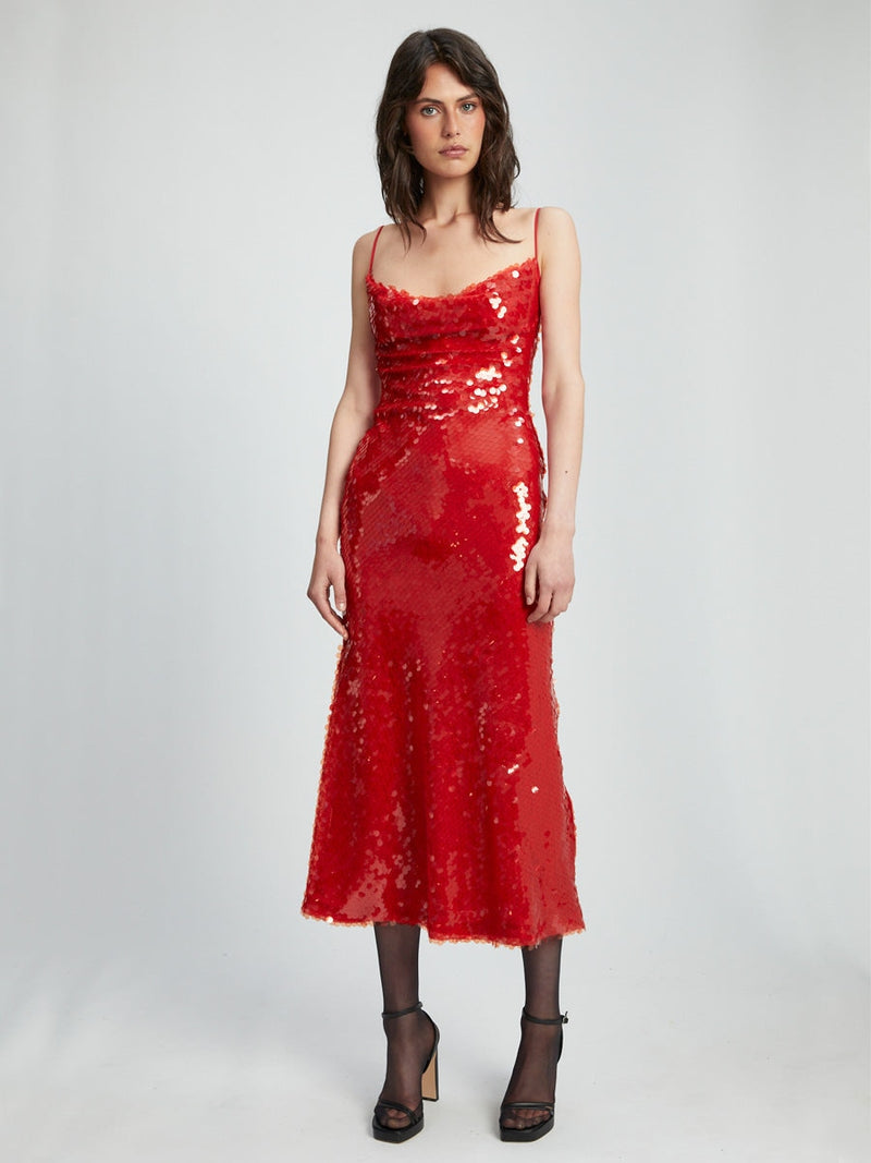 Bardot Karina Sequin Maxi Dress Fire Red