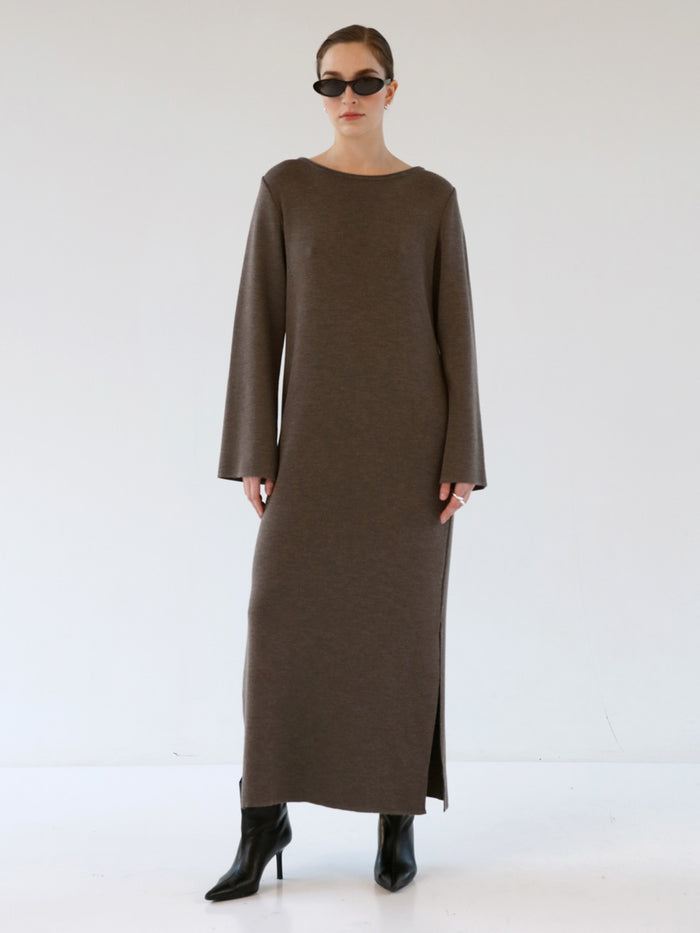 Gauhar Helsinki Merino Dress Coffee Pitkä Neulemekko Ruskea