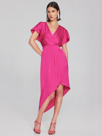 Joseph Ribkoff Satin asymmetrical dress Shocking pink