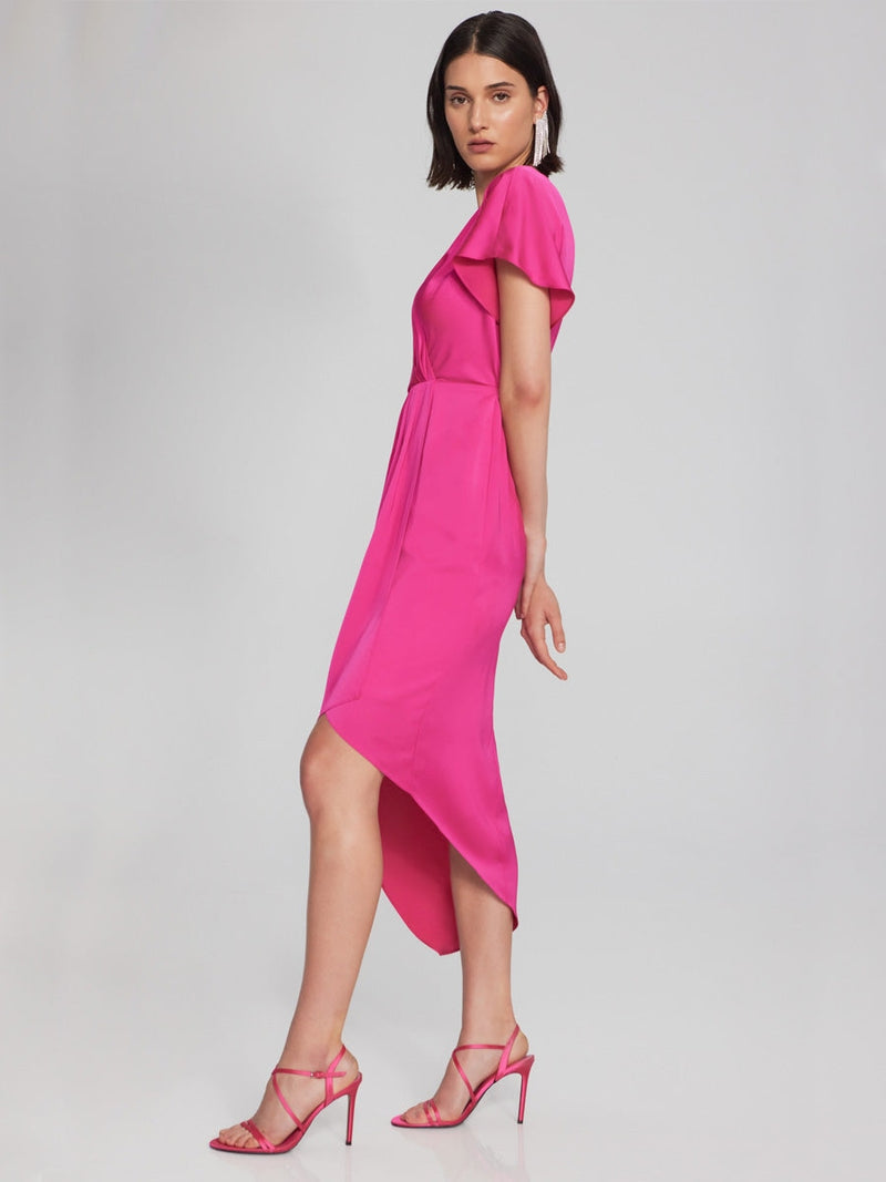 Joseph Ribkoff Satin asymmetrical dress Shocking pink