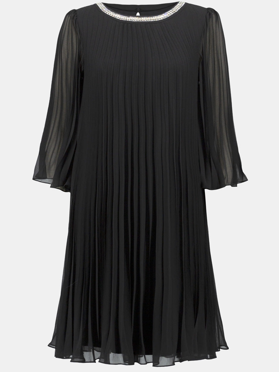 Joseph Ribkoff Pleated Chiffon Trapeze Dress Black