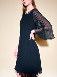 Joseph Ribkoff Pleated Chiffon Trapeze Dress Black