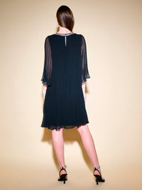 Joseph Ribkoff Pleated Chiffon Trapeze Dress Black