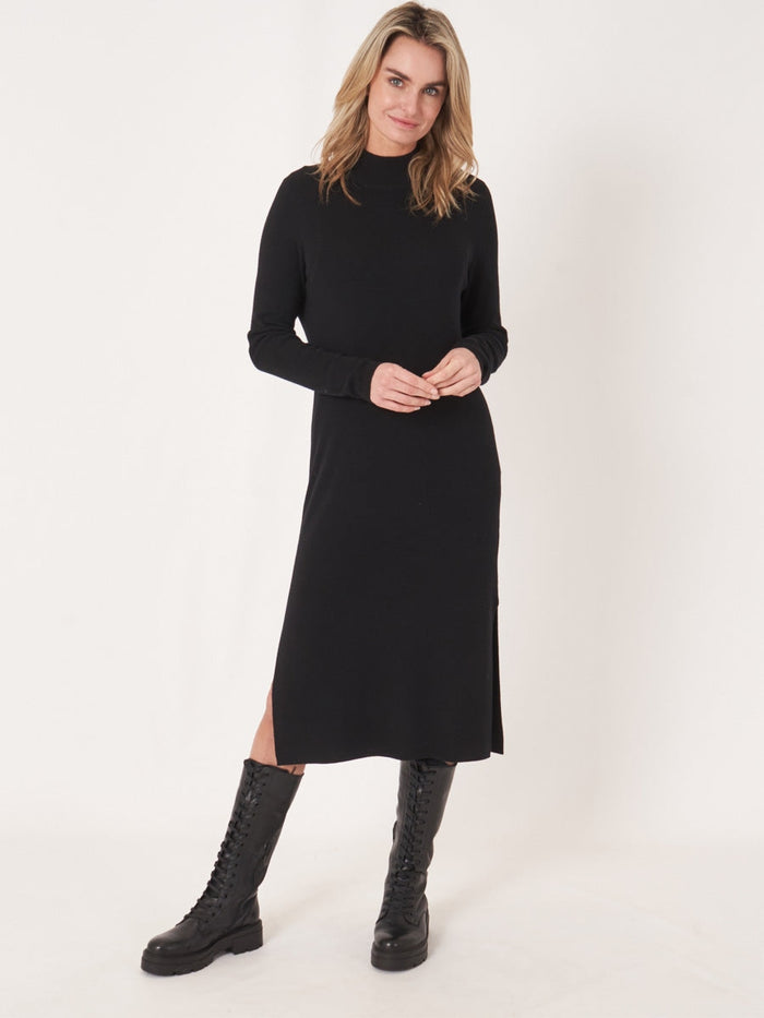 Repeat Cashmere Merinowool Knit Dress Black