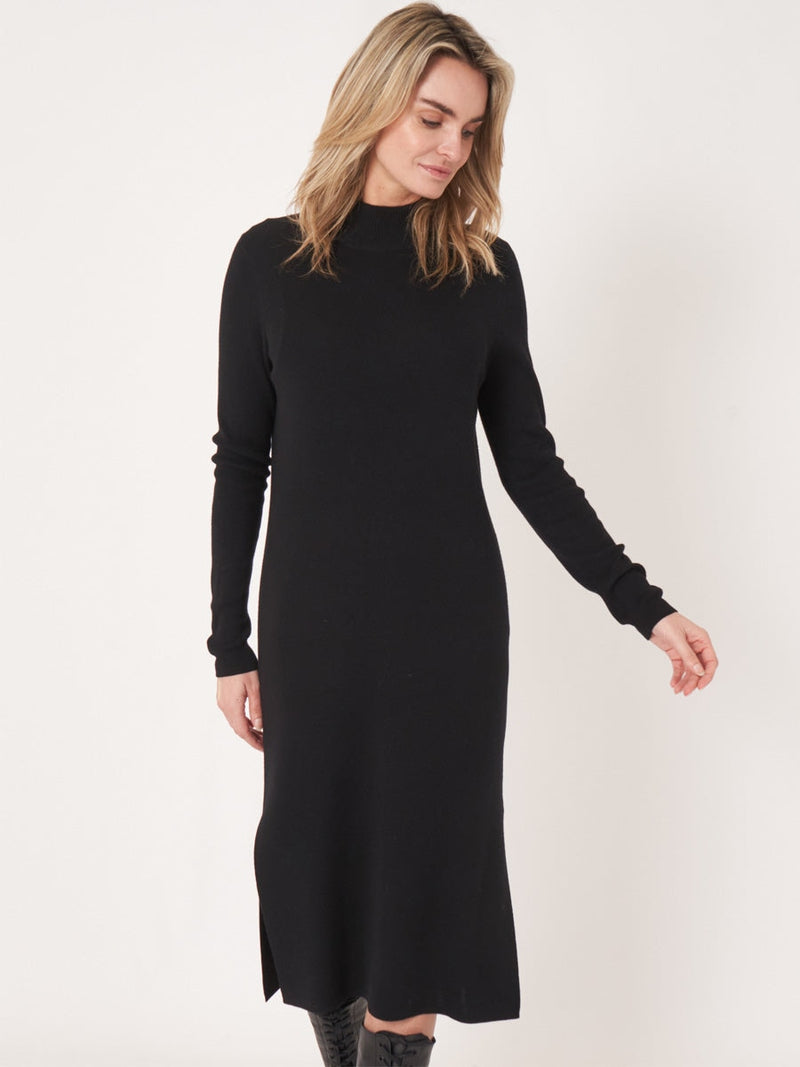 Repeat Cashmere Merinowool Knit Dress Black