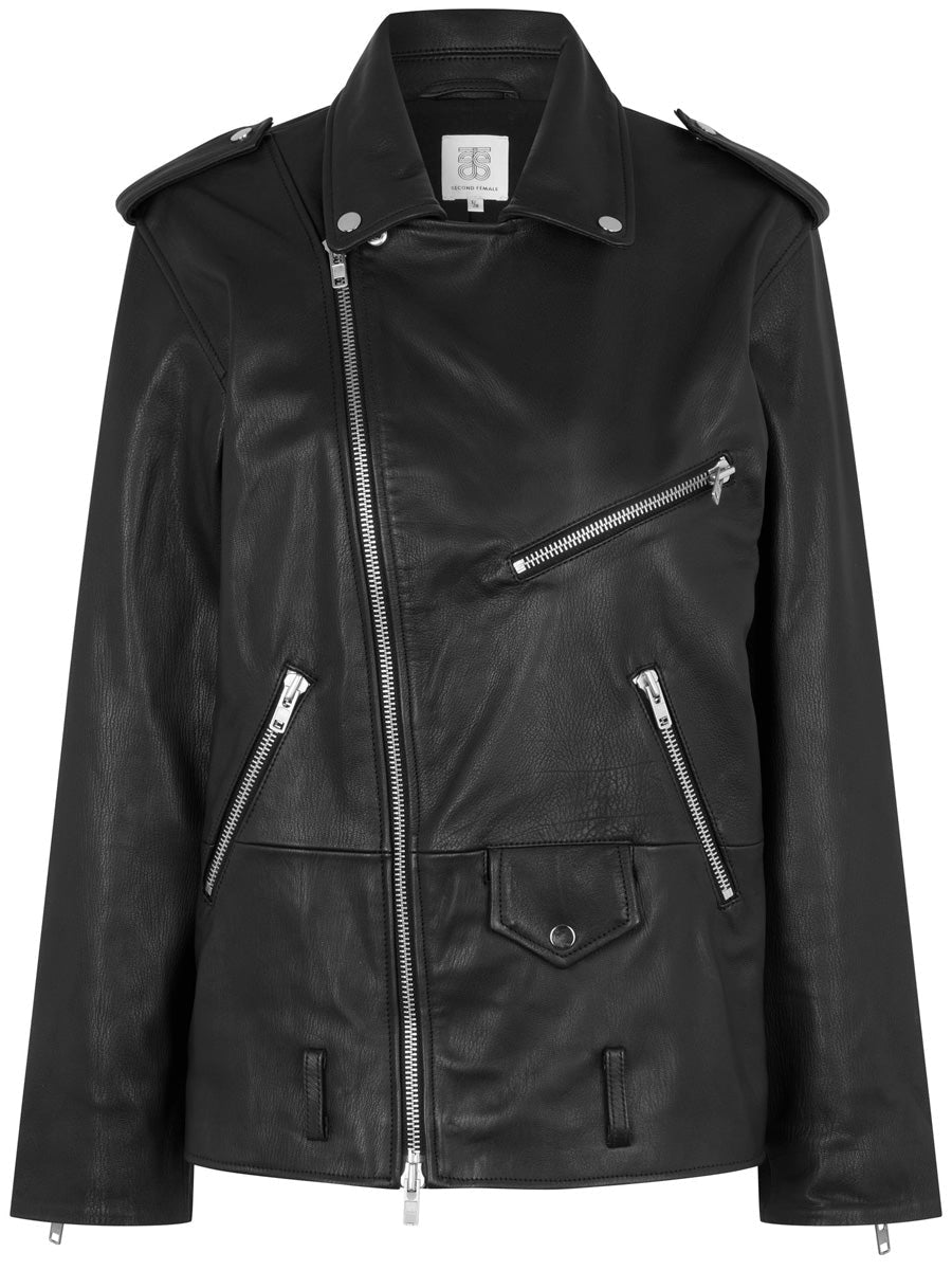 Second Female Rizzo Leather Biker Jacket Black