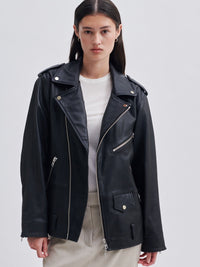 Second Female Rizzo Leather Biker Jacket Black