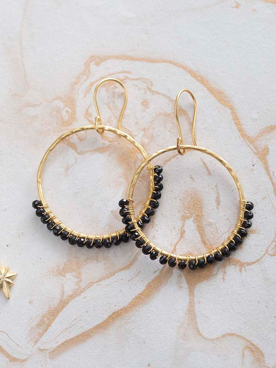 A Beautiful Story KINDNESS black onyx gold earrings