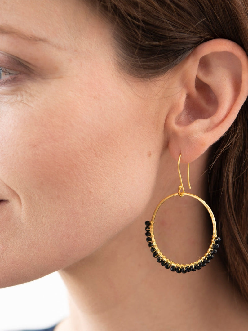 A Beautiful Story KINDNESS black onyx gold earrings