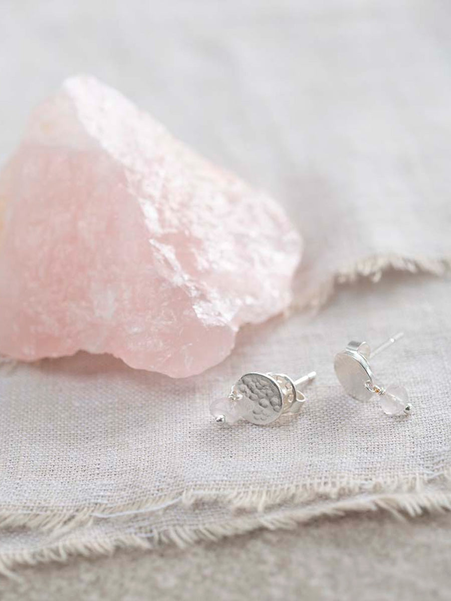 A Beautiful Story MINI COIN rose quartz silver earrings