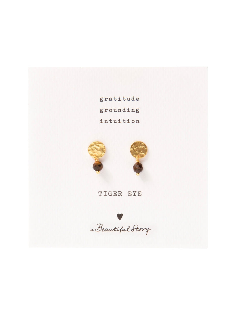 A Beautiful Story MINI COIN tiger eye gold earrings