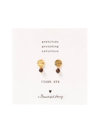 A Beautiful Story MINI COIN tiger eye gold earrings