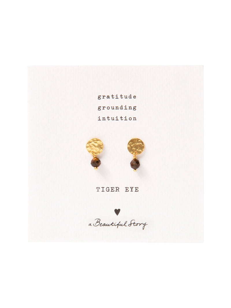 A Beautiful Story MINI COIN tiger eye gold earrings